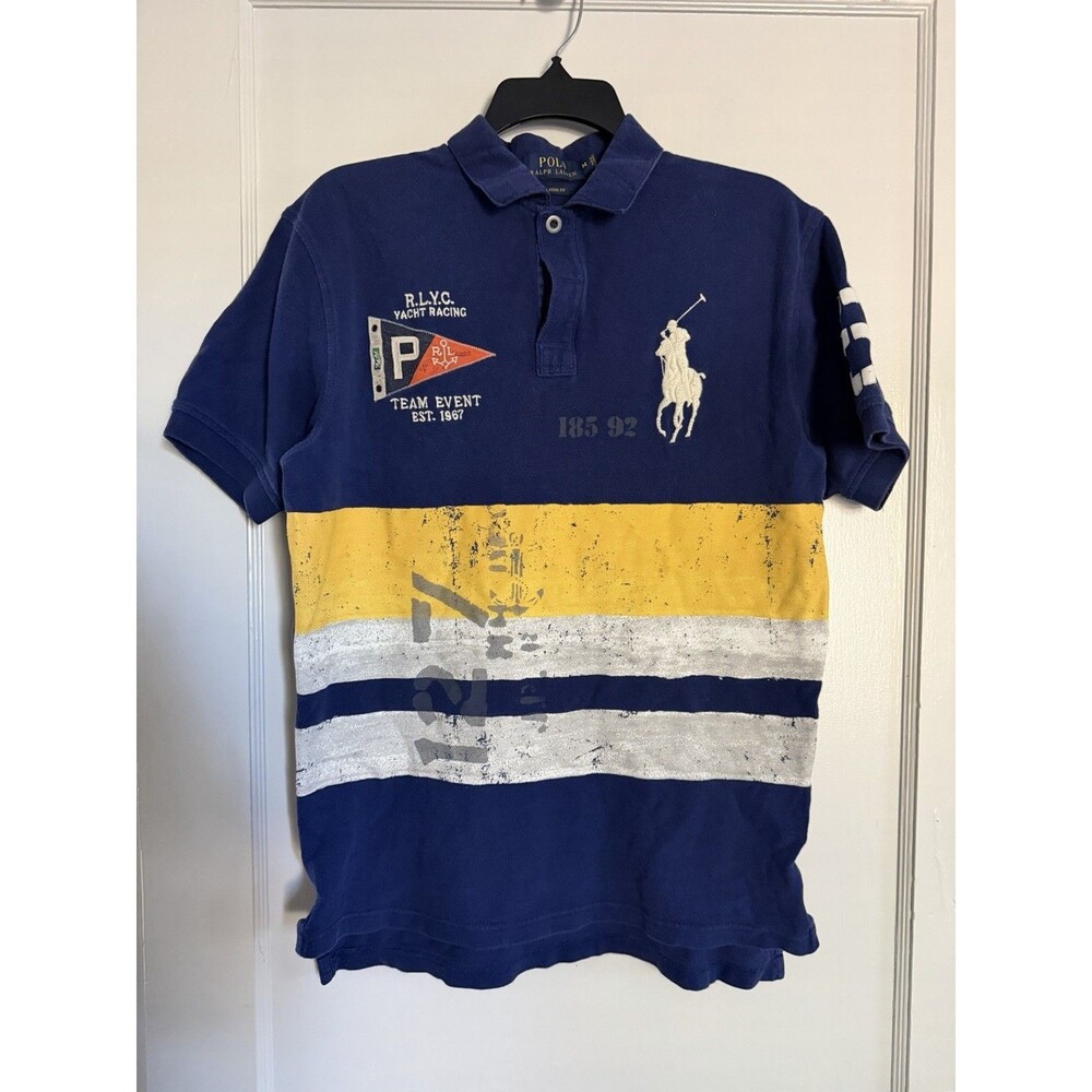 Polo Ralph Lauren Yacht Racing RL.Y.C. Colorblock Polo Shirt Mens M Blue Yellow